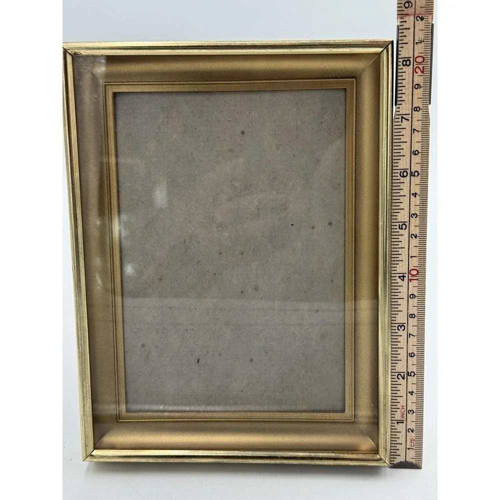 Shadow Box Photo Frame Gold Tone Metal 5 X7 Square Mat Mid Century Modern Vtg